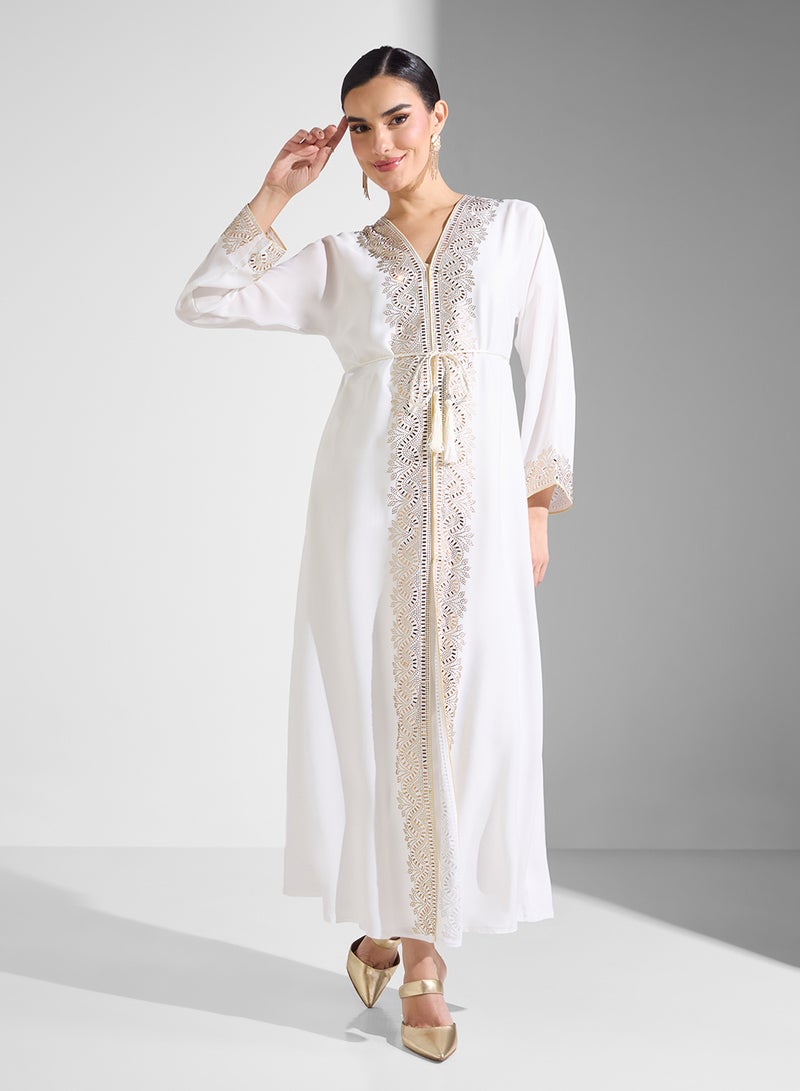 ARABIAN CLOSET Open Embellished Abaya With Belt  - Image 1