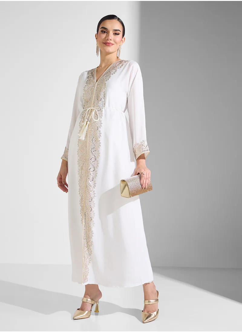 ARABIAN CLOSET Open Embellished Abaya With Belt