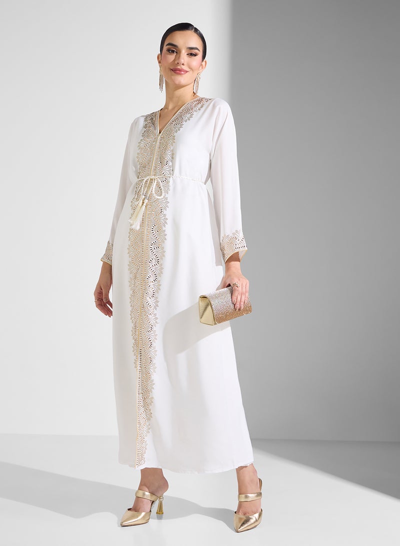 ARABIAN CLOSET Open Embellished Abaya With Belt  - Image 5