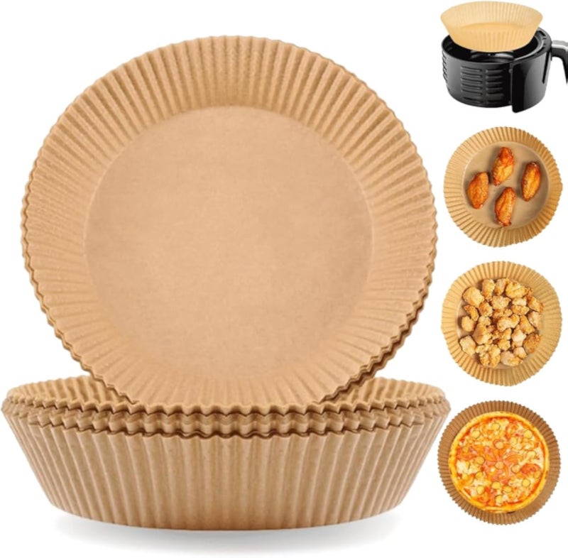 Air Fryer Paper Liners 100 Pcs Non-Stick Disposable Oil Proof Waterproof Baking Roasting Frying Pan Steamer Microwave Cooking Paper Round Liners Airfryer Accessories (Round)
