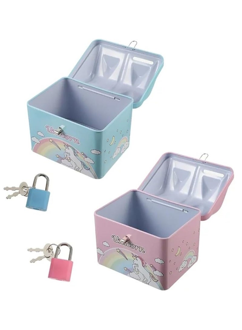 Rubik Money Bank with Padlock for Kids, Unicorn Metal House Cash Coin Savings Piggy Box (Blue) - Image 2