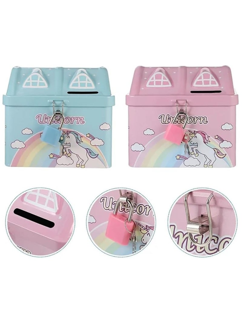 Rubik Money Bank with Padlock for Kids, Unicorn Metal House Cash Coin Savings Piggy Box (Blue) - Image 5