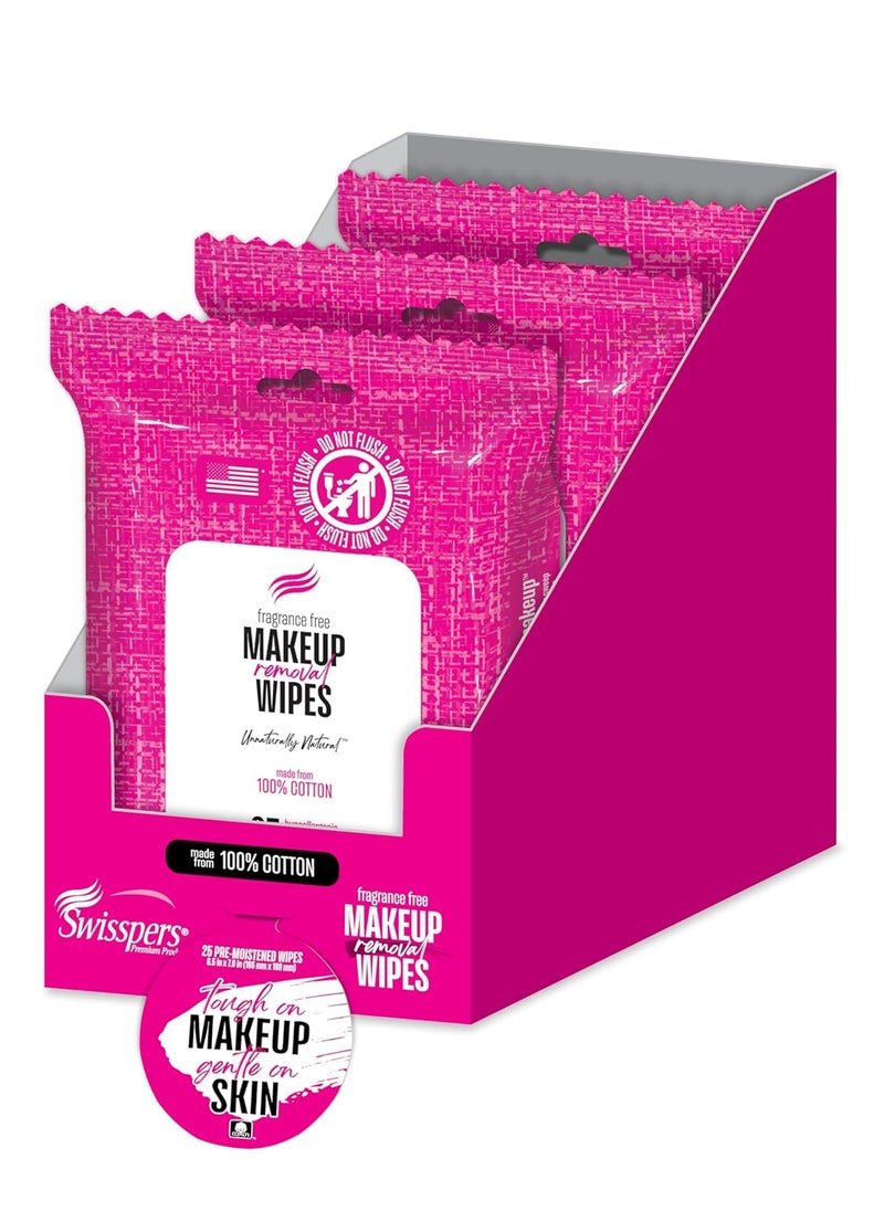 Swisspers Swisspers Premium Makeup Remover Wipes  25 Count Pack of 3  100 Cotton  Soft Gentle and Effective Wipes for Effortless Makeup Removal 