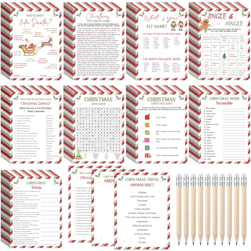 Saypacck 109 Pcs Christmas Trivia Party Game Festival Cards with Pencils Xmas Holiday Guessing Activity for Adult Family Friends Groups Coworkers Annual Festive Events Party Decorations - Image 1
