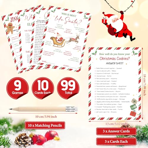 Saypacck 109 Pcs Christmas Trivia Party Game Festival Cards with Pencils Xmas Holiday Guessing Activity for Adult Family Friends Groups Coworkers Annual Festive Events Party Decorations - Image 5