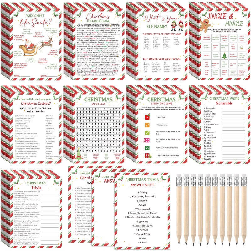 Saypacck 109 Pcs Christmas Trivia Party Game Festival Cards with Pencils Xmas Holiday Guessing Activity for Adult Family Friends Groups Coworkers Annual Festive Events Party Decorations - Image 3