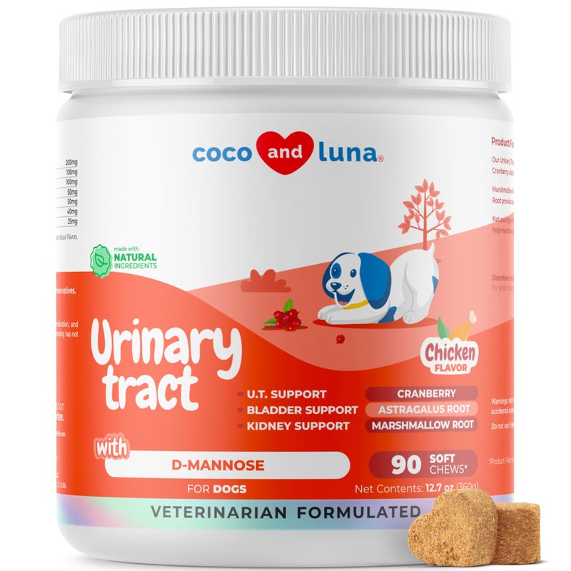 Coco and Luna Cranberry for Dogs - 90 Soft Chews - Urinary Tract Support, Bladder Health, Dog UTI, Bladder Stones, Incontinence Support, Cranberry Supplement - Image 1