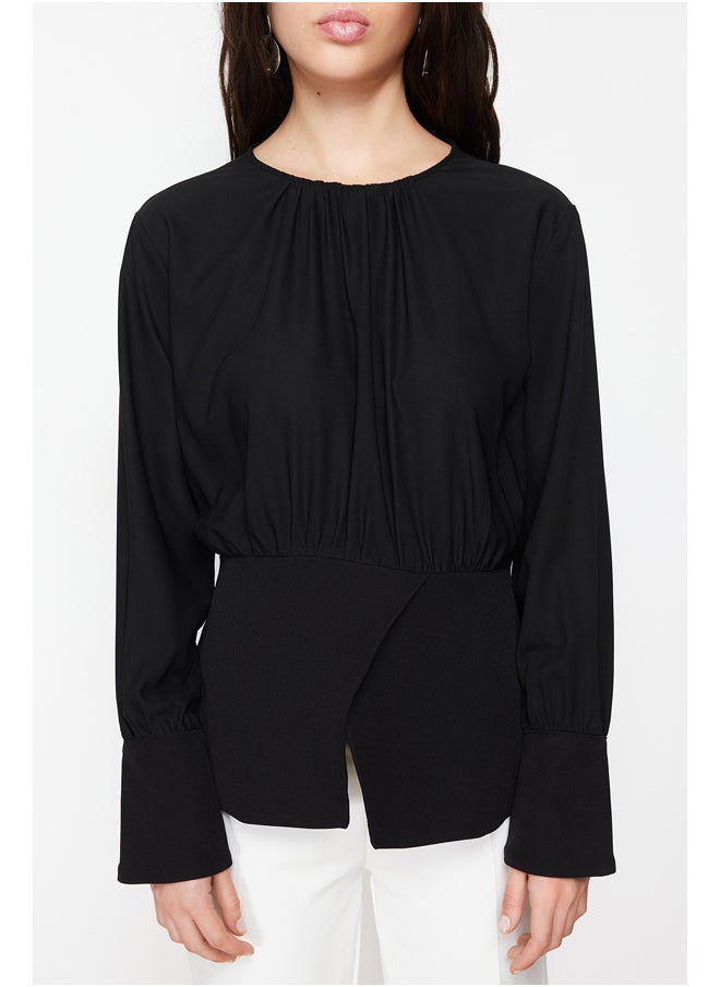trendyol Black Double Breasted Slit Detailed Woven Tunic TCTSS24UK00000  - Image 4