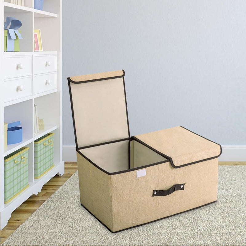 Kuber Industries Kuber Industries Double Lid Foldable Storage BoxToys Storage BinWardrobe Organizer For ClothesFront Handle Stackable Beige  - Image 1