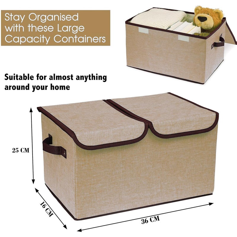 Kuber Industries Kuber Industries Double Lid Foldable Storage BoxToys Storage BinWardrobe Organizer For ClothesFront Handle Stackable Beige  - Image 2