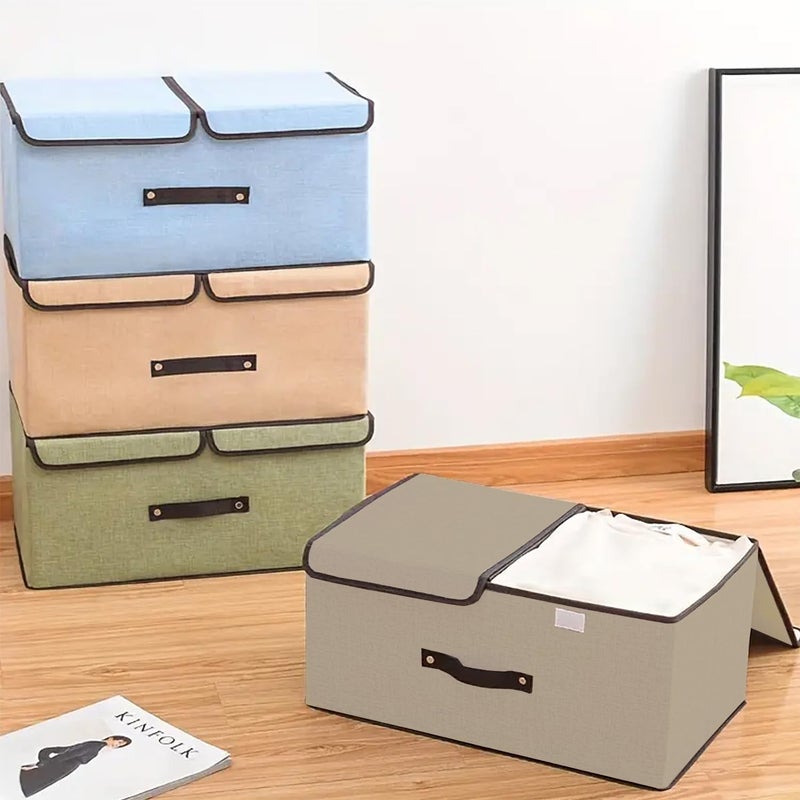 Kuber Industries Kuber Industries Double Lid Foldable Storage BoxToys Storage BinWardrobe Organizer For ClothesFront Handle Stackable Beige  - Image 5