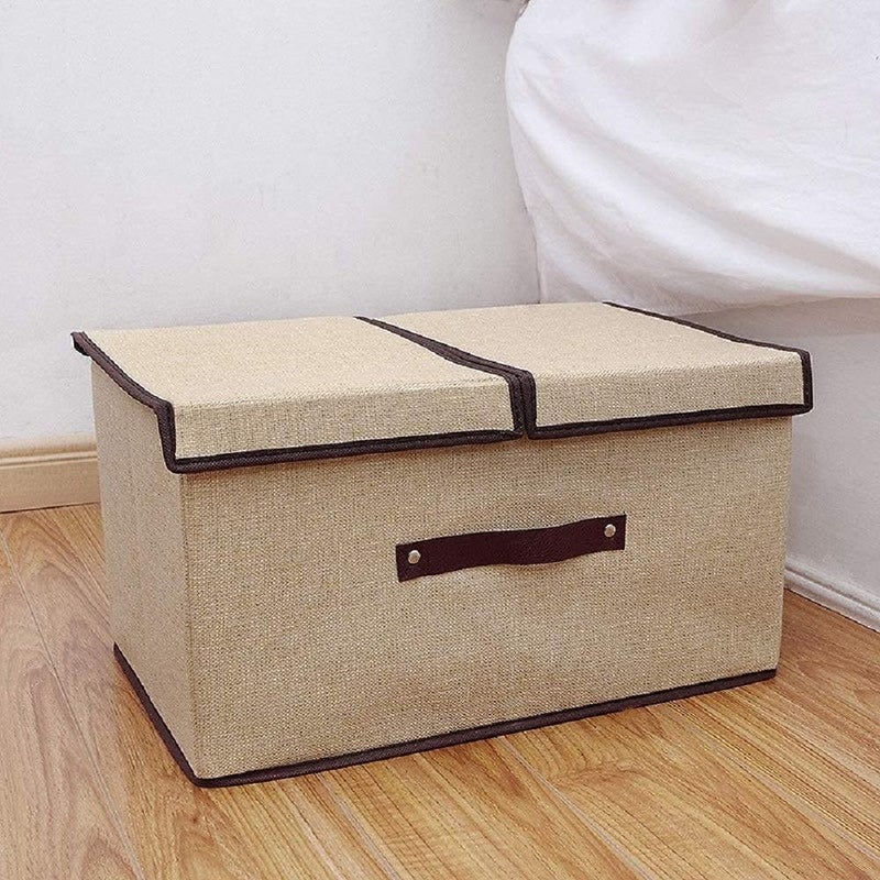 Kuber Industries Kuber Industries Double Lid Foldable Storage BoxToys Storage BinWardrobe Organizer For ClothesFront Handle Stackable Beige  - Image 4