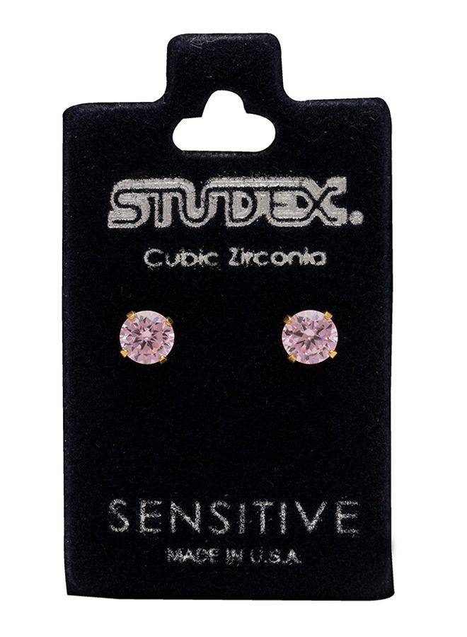 ستوديكس حلق الأذن 5 ملم زركونيا مكعب وردي مطلي بالذهب الخالص 24 قيراط - Image 5