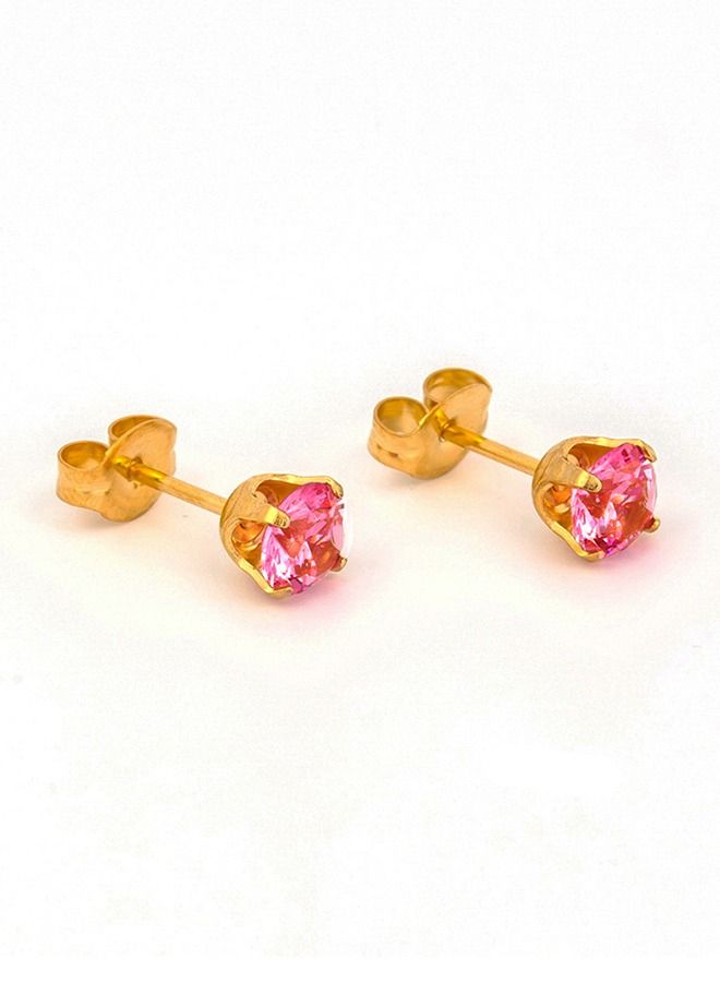 ستوديكس حلق الأذن 5 ملم زركونيا مكعب وردي مطلي بالذهب الخالص 24 قيراط - Image 2