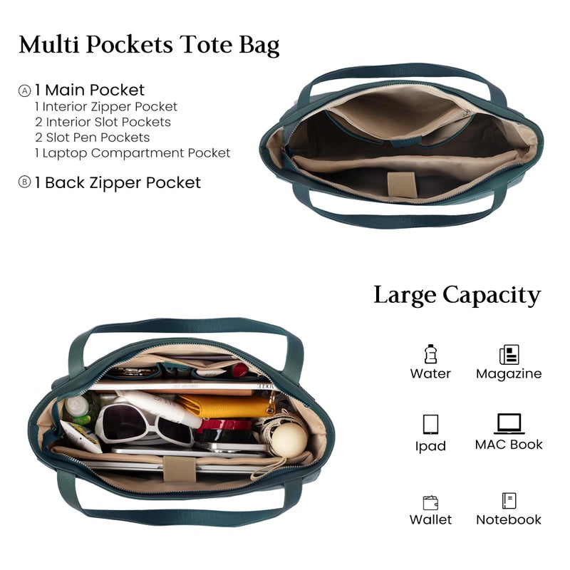 befen Real Leather Tote Shoulder Bags for Women Work, Women's Tote Bag Purses with Compartments for Daily and Travel Teal Blue - Image 2