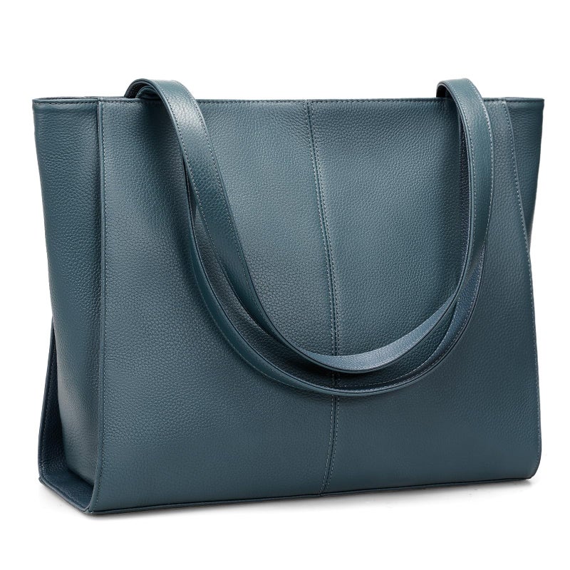 befen Real Leather Tote Shoulder Bags for Women Work, Women's Tote Bag Purses with Compartments for Daily and Travel Teal Blue - Image 1