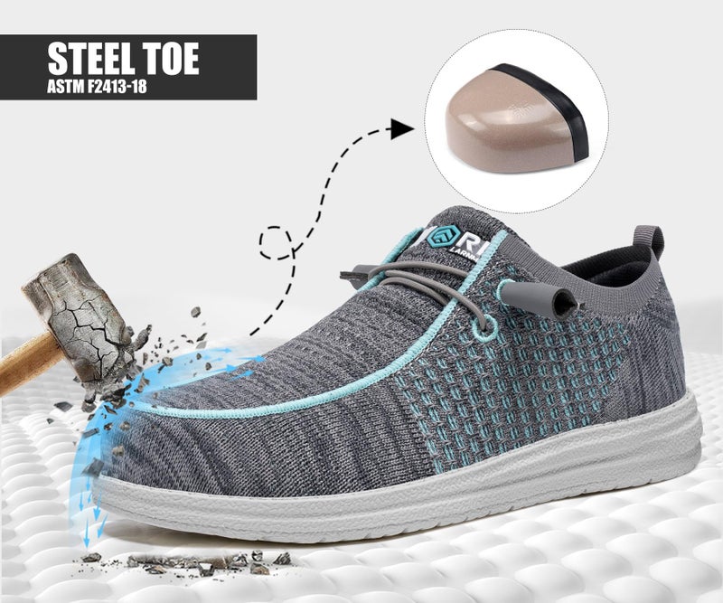LARNMERN Slip On Steel Toe Loafers Women Work Safety Shoes Lightweight Comfortable Walking Sneakers(8.5 Women, Grey Mint) - Image 5