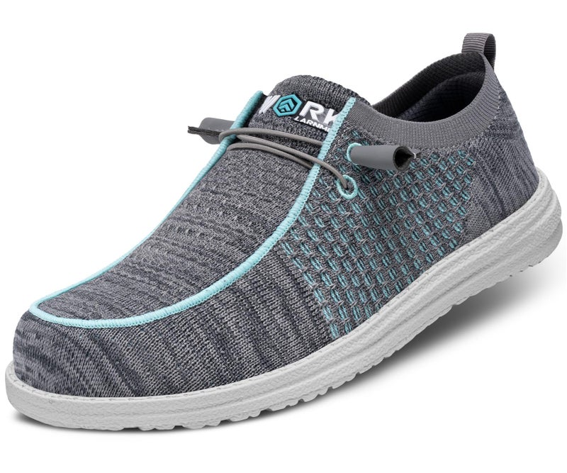 LARNMERN Slip On Steel Toe Loafers Women Work Safety Shoes Lightweight Comfortable Walking Sneakers(8.5 Women, Grey Mint) - Image 1