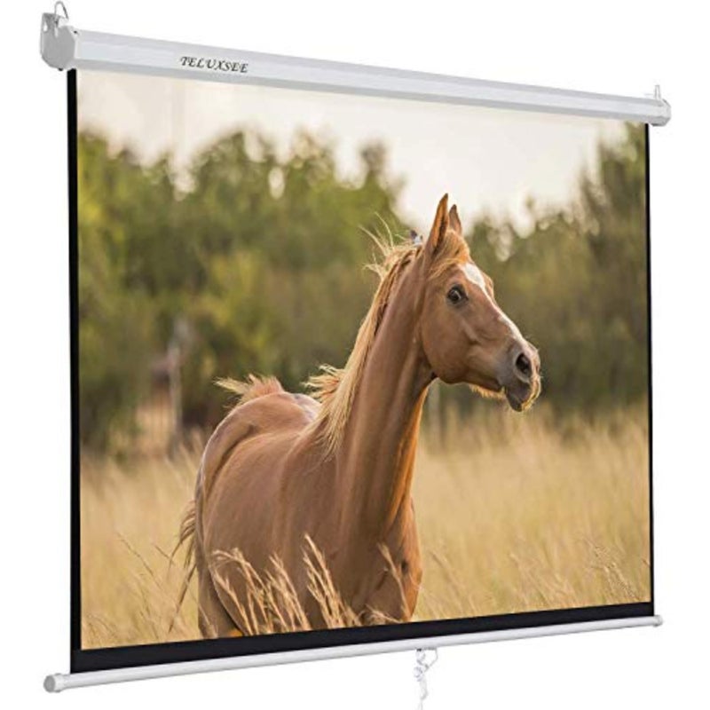 Home theater, education, outdoor indoor use: HD projection screen with anti-crease polyester fabric, black backing, foldable portable design, manual pull-down mechanism, 100-inch diagonal size - Image 1