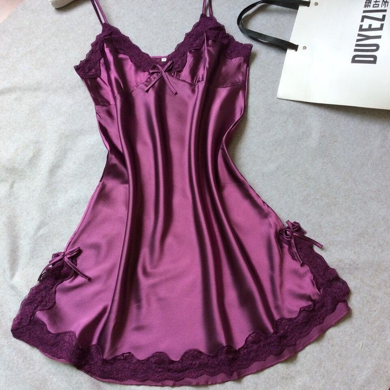Ai Ju Si Women's Satin Silk Cami Nightdress V-Neck Sleeveless Short Homewear Summer Sleepwear - Image 5