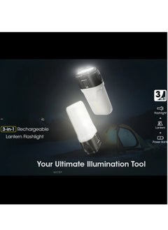 نايت كور مصباح يدوي LR70، مصباح يدوي 3 في 1 USB C قابل لإعادة الشحن، فانوس تخييم قوي 3000 لومن، شعلة خارجية محمولة لفترة طويلة للتخييم والمشي لمسافات طويلة، (قطعة واحدة، أبيض وأسود)  - Image 2