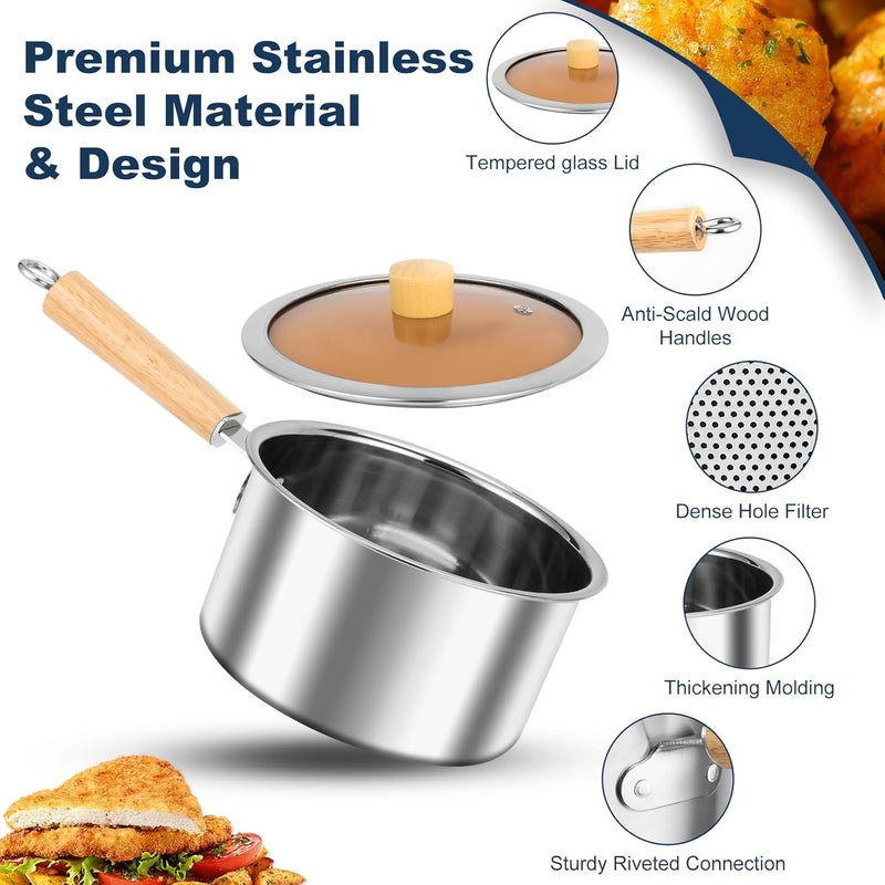 Angju Deep Fryer Pot with Basket and Handle, Stainless Steel Oil Strainer Pot with Lid, Small Tempura Deep Frying Pot, Portable Food Cooking Pot for Frying Fish Shrimp Chicken and Fries - Image 2