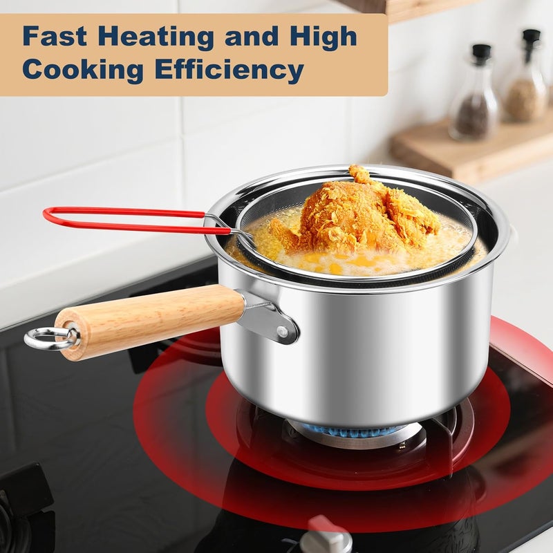 Angju Deep Fryer Pot with Basket and Handle, Stainless Steel Oil Strainer Pot with Lid, Small Tempura Deep Frying Pot, Portable Food Cooking Pot for Frying Fish Shrimp Chicken and Fries - Image 4