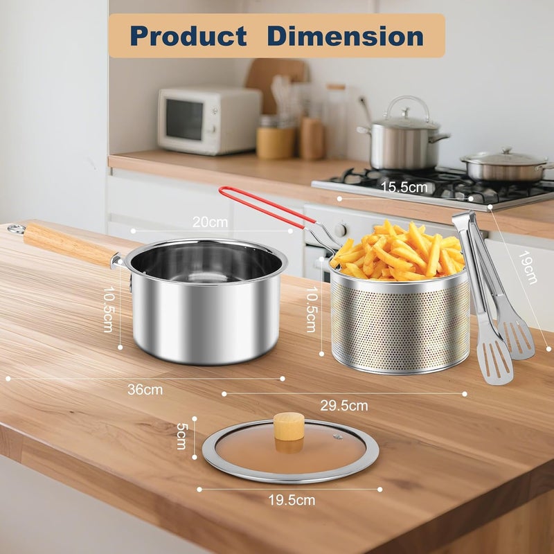 Angju Deep Fryer Pot with Basket and Handle, Stainless Steel Oil Strainer Pot with Lid, Small Tempura Deep Frying Pot, Portable Food Cooking Pot for Frying Fish Shrimp Chicken and Fries - Image 5