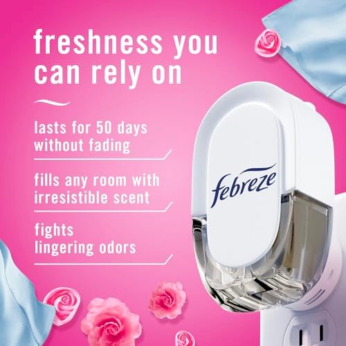 Febreze Plug In Air Freshener, Odor-Fighting Scented Oil Starter Kit, Air Fresheners for Home and Bathroom and Kitchen, Long Lasting for Strong Odors, Downy April Fresh Scent, Warmer + 2 Refill - Image 2