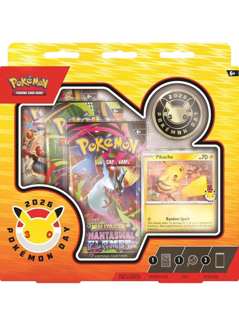 Pokémon Day 2026 Collection Box (30th Anniversary) | Pikachu Stamped Foil Promo + Coin + 3 Booster Packs | Factory Sealed