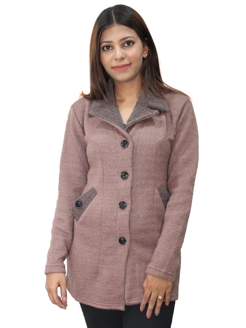 Matelco Womens Woollen Collared Coat Cardigan (IN, Alpha, 3XL, Brown) - Image 1