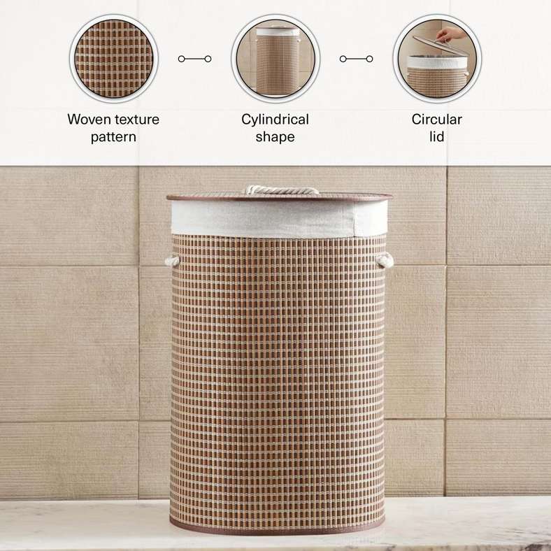 Pan Home Shanta Foldable Bamboo Round Storage Hamper with Handle 40x30x60cm - Natural - 261AIC9903801 - Image 5