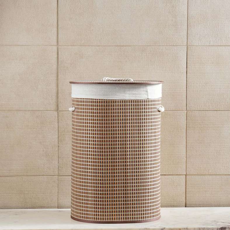 Pan Home Shanta Foldable Bamboo Round Storage Hamper with Handle 40x30x60cm - Natural - 261AIC9903801 - Image 3