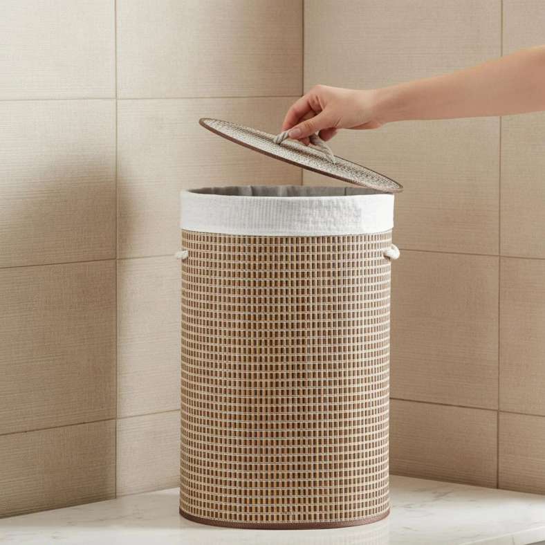Pan Home Shanta Foldable Bamboo Round Storage Hamper with Handle 40x30x60cm - Natural - 261AIC9903801 - Image 1