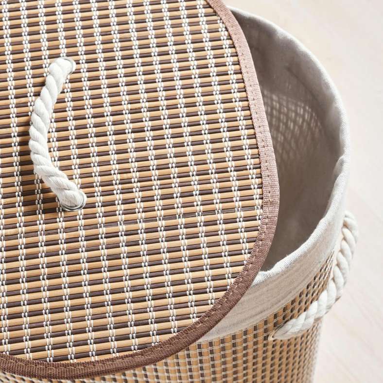 Pan Home Shanta Foldable Bamboo Round Storage Hamper with Handle 40x30x60cm - Natural - 261AIC9903801 - Image 2