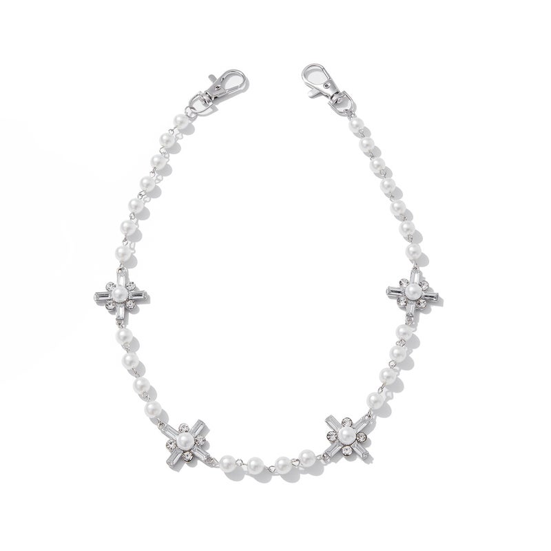 SHIXIN European and American Cross-Border Jewelry: Minimalist Rhinestone-Encrusted Cross Jeans Chain Pendant, Instagram-Inspired Pearl Bead Waist Chain - Image 5