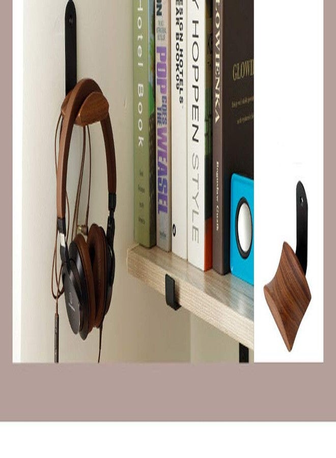 KiaoTime Headphone Hanger Headset Stand Hook Walnut Wood Headphone Holder Rack Hook Desk Tabletop Wall Mount Tape Under-Desk Headphone Hanger Holder, Universal Fit (Wall Mount) - Image 2