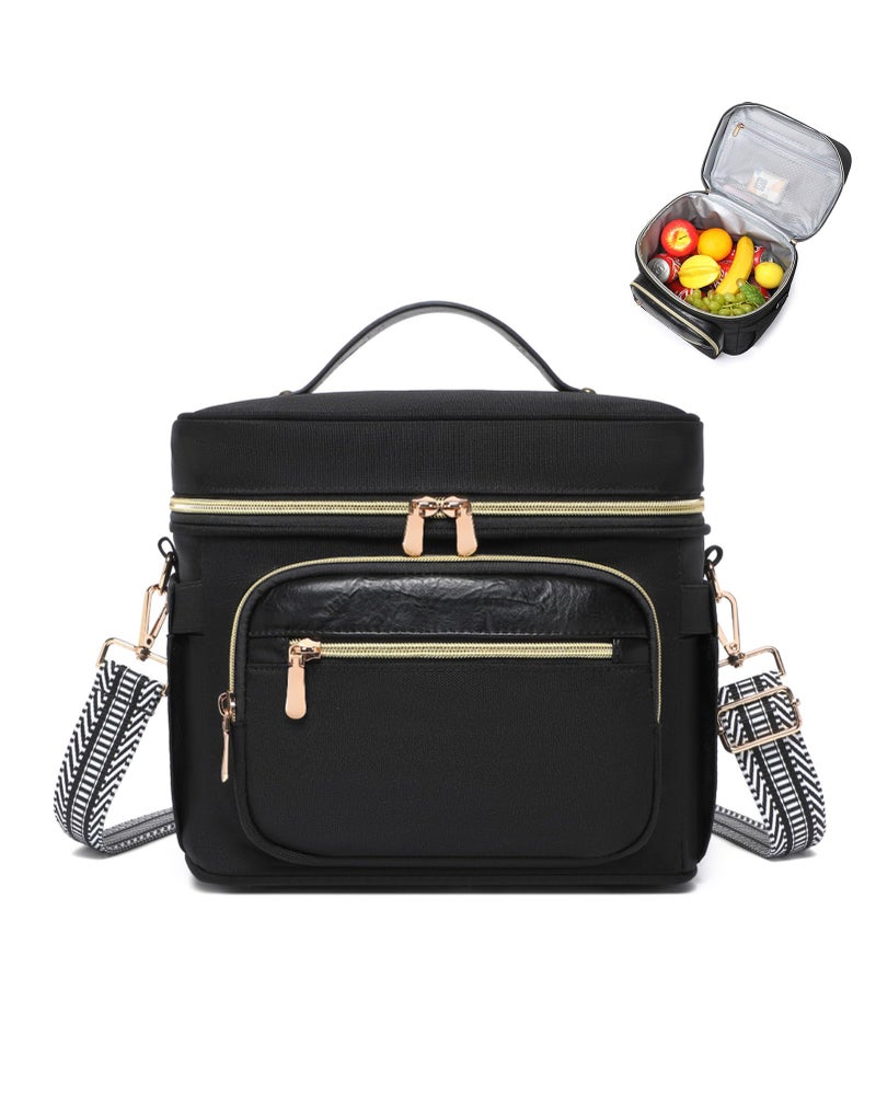 BAVERGE Insulated Lunch Bag for Women, Leakproof Cooler Lunchbox for Adult Work Large Lunch Tote Purse with Adjustable Shoulder Strap Cup Holder for Meal,Black - Image 1