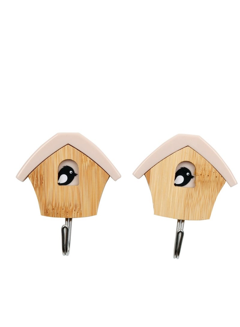 huanyin Wall Sticky Hooks , Self adhesive Strong Sticky Hooks Children Clothes Hanging Magic Unique Birdhouse Wall Hook, 2 Pieces Bamboo Wall Hooks For Hanging Kids Clothes, Coats and Hats  - Image 1
