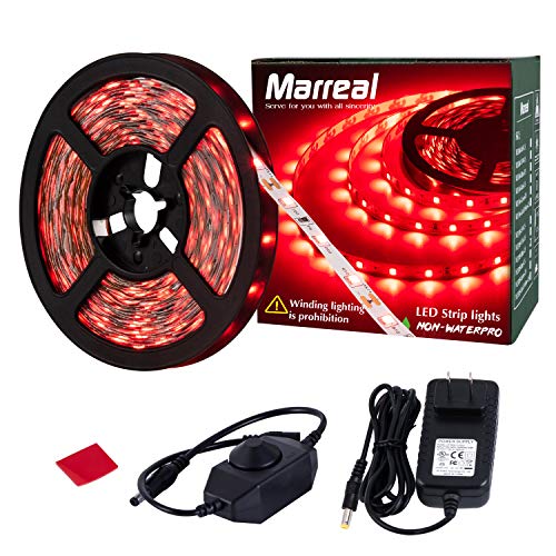 Marreal 20ft 12V 360 LED Red Strip Light, Flexible Cuttable Non-Waterproof for Indoor Party Decoration, with Power Supply & Dimmer. - Image 1