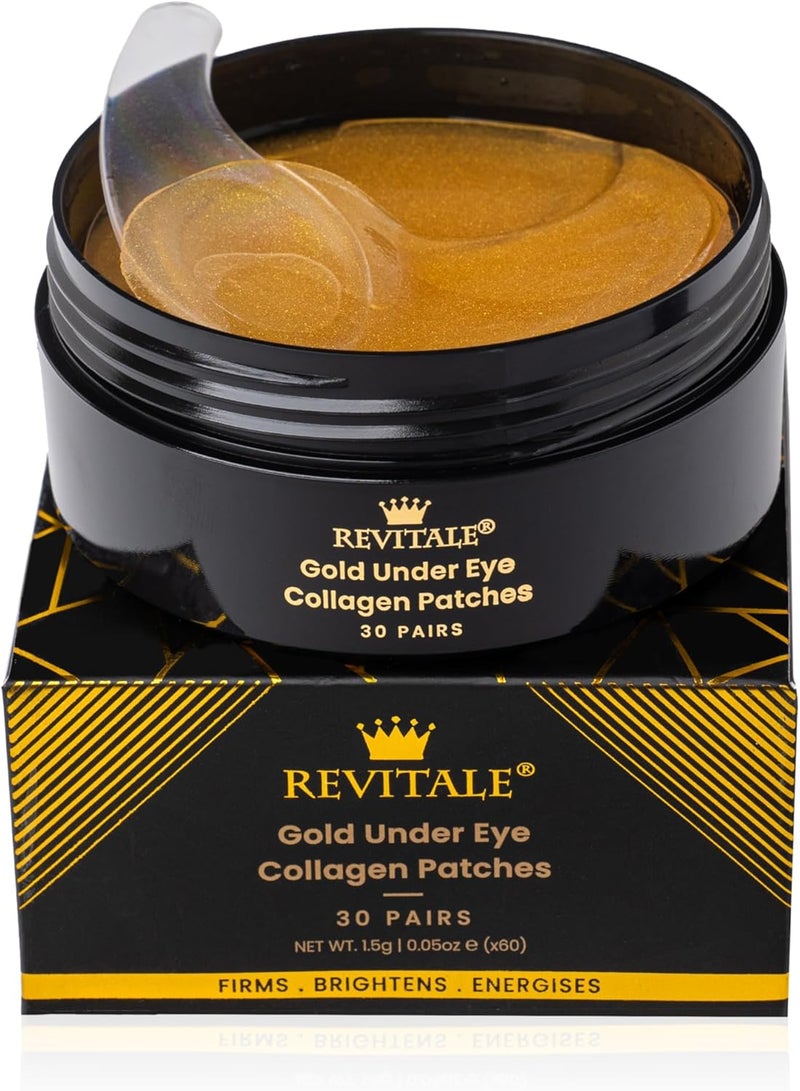 Revitale 24k Gold Under Eye Collagen Patches Reduce Puffy Eyes Dark Circles Illuminate Tired Eye Masks Firms Brightens Energises Jar 30 Pair