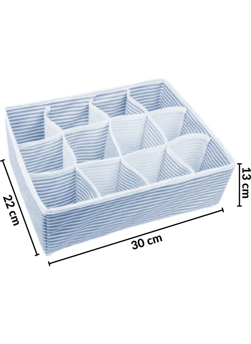 بييف 12 Compartment Drawer Organizer Blue Striped