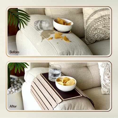 MASON HOME Elm Sofa Rectangular Armrest Tray - Cream Full Grain Bamboo Wood with Anti Slip Pad | Dining Tray | Home & Office Décor | Furniture | Serving Platter for Drinks - Appetizer - Snack Bowls - Image 5