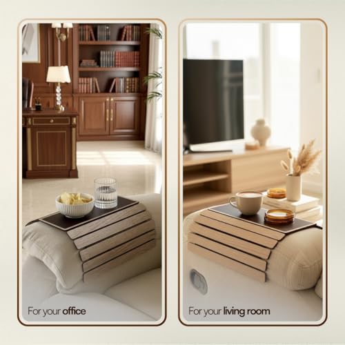 MASON HOME Elm Sofa Rectangular Armrest Tray - Cream Full Grain Bamboo Wood with Anti Slip Pad | Dining Tray | Home & Office Décor | Furniture | Serving Platter for Drinks - Appetizer - Snack Bowls - Image 4