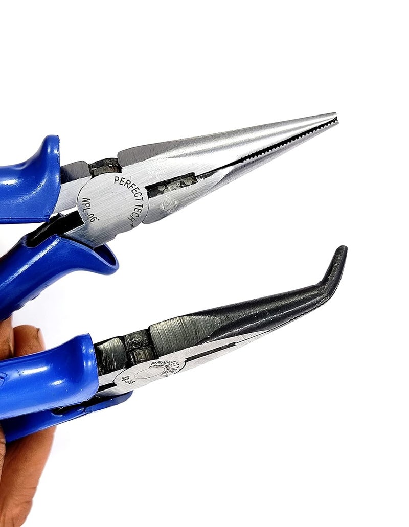 PERFECT TECH Combo 2 Pcs 6" Bend Nose Plier | Long Nose Plier (Blue) | Nose Pliers | Electronics Outside | Circlip Professional | Multipurpose Works | Non-Slip Handle | Pliers set tools Wrench - Image 2