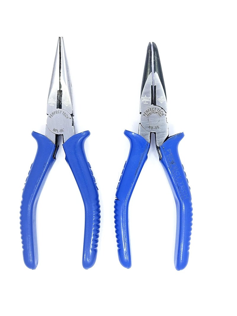 PERFECT TECH Combo 2 Pcs 6" Bend Nose Plier | Long Nose Plier (Blue) | Nose Pliers | Electronics Outside | Circlip Professional | Multipurpose Works | Non-Slip Handle | Pliers set tools Wrench - Image 3