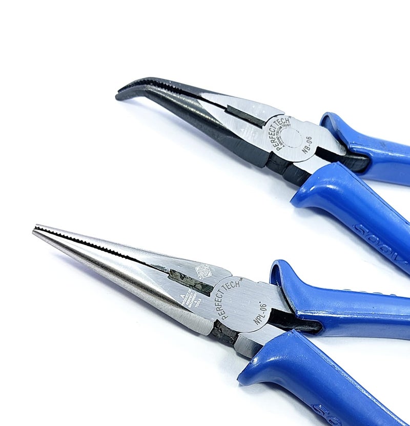 PERFECT TECH Combo 2 Pcs 6" Bend Nose Plier | Long Nose Plier (Blue) | Nose Pliers | Electronics Outside | Circlip Professional | Multipurpose Works | Non-Slip Handle | Pliers set tools Wrench - Image 1