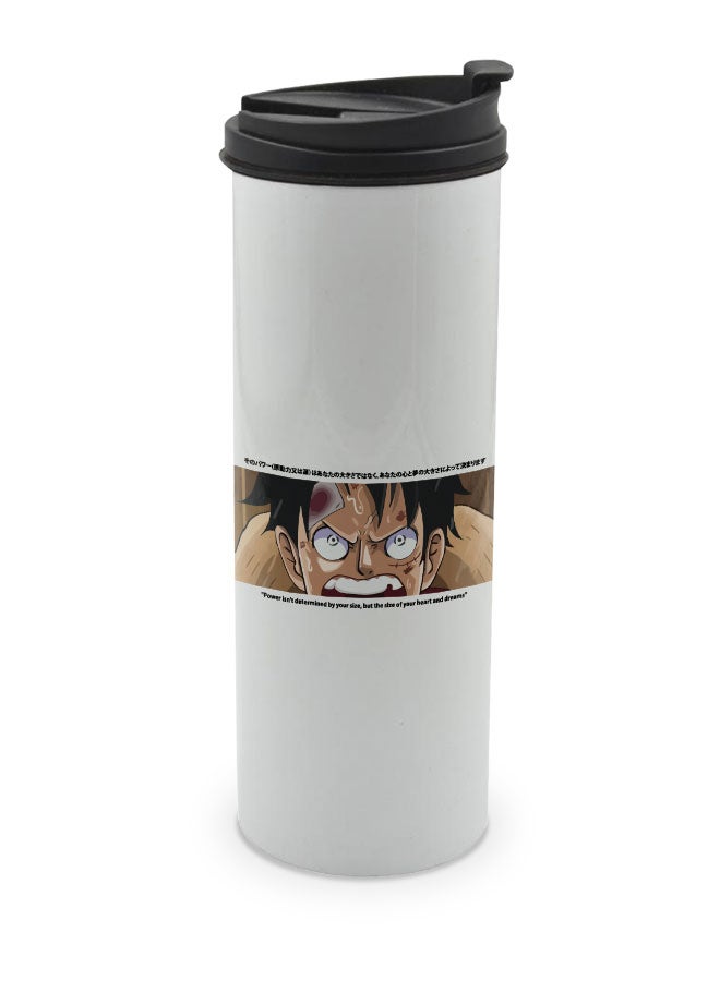 LIT كوب أبيض من ون بيس للمشروبات الساخنة كوب أبيض من ون بيس مونكي دي. لوفي كوب سفر للقهوة اقتباس قوة قبعة القش - هدية لمحبي المانغا - Image 1