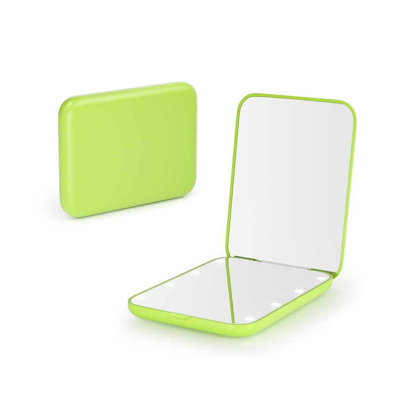 Kintion Pocket Mirror 1X3X Magnification LED Compact Travel Makeup Mirror with Light for Purse 2Sided Portable Folding Handheld Small Lighted Mirror for Gift Light Green