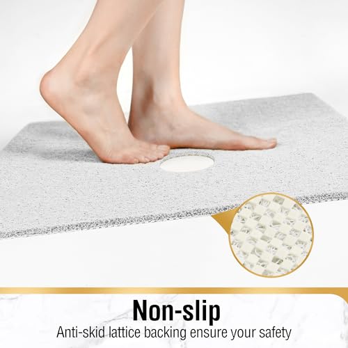 HITSLAM Square Shower Mat, 24 x 24 Inch Non Slip Bath Mat for Tub, Soft PVC Loofah Bathtub Mats with Drain Holes, Quick Drying Bathroom Stall Floor Mat, Bathroom Accessories Without Suction Cup, White - Image 3